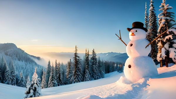 Schneemann in den Bergen